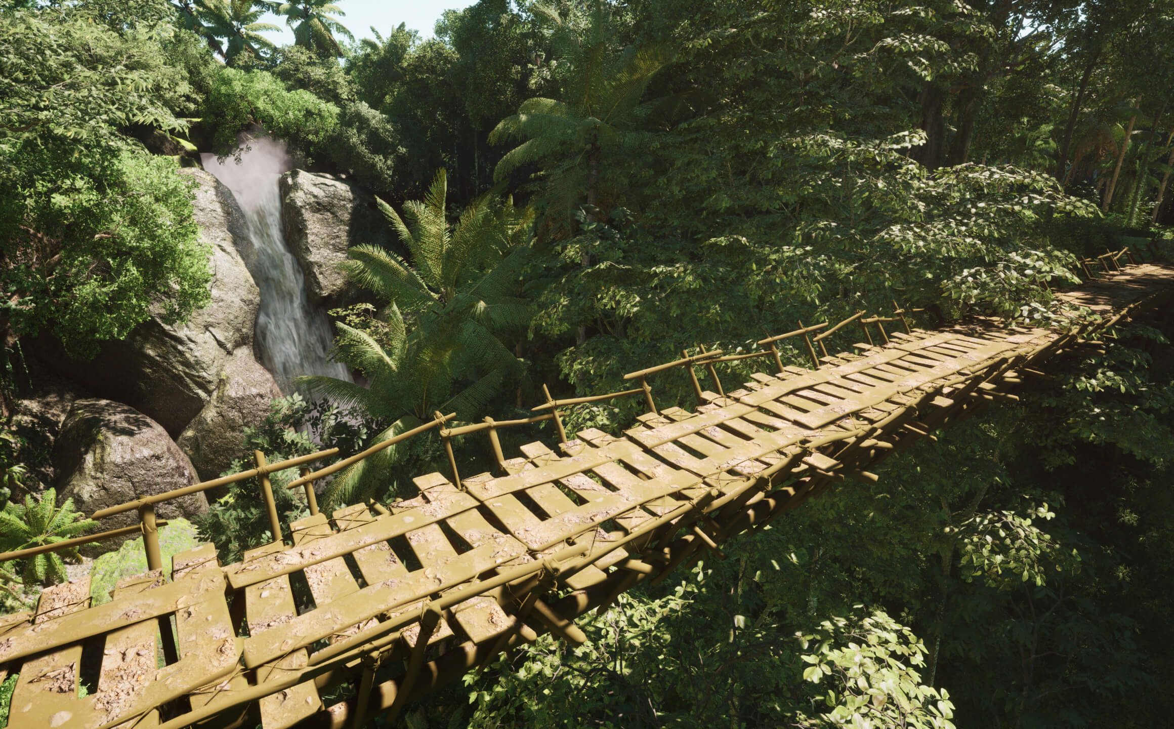 Bridge crossing the waterfall canyon