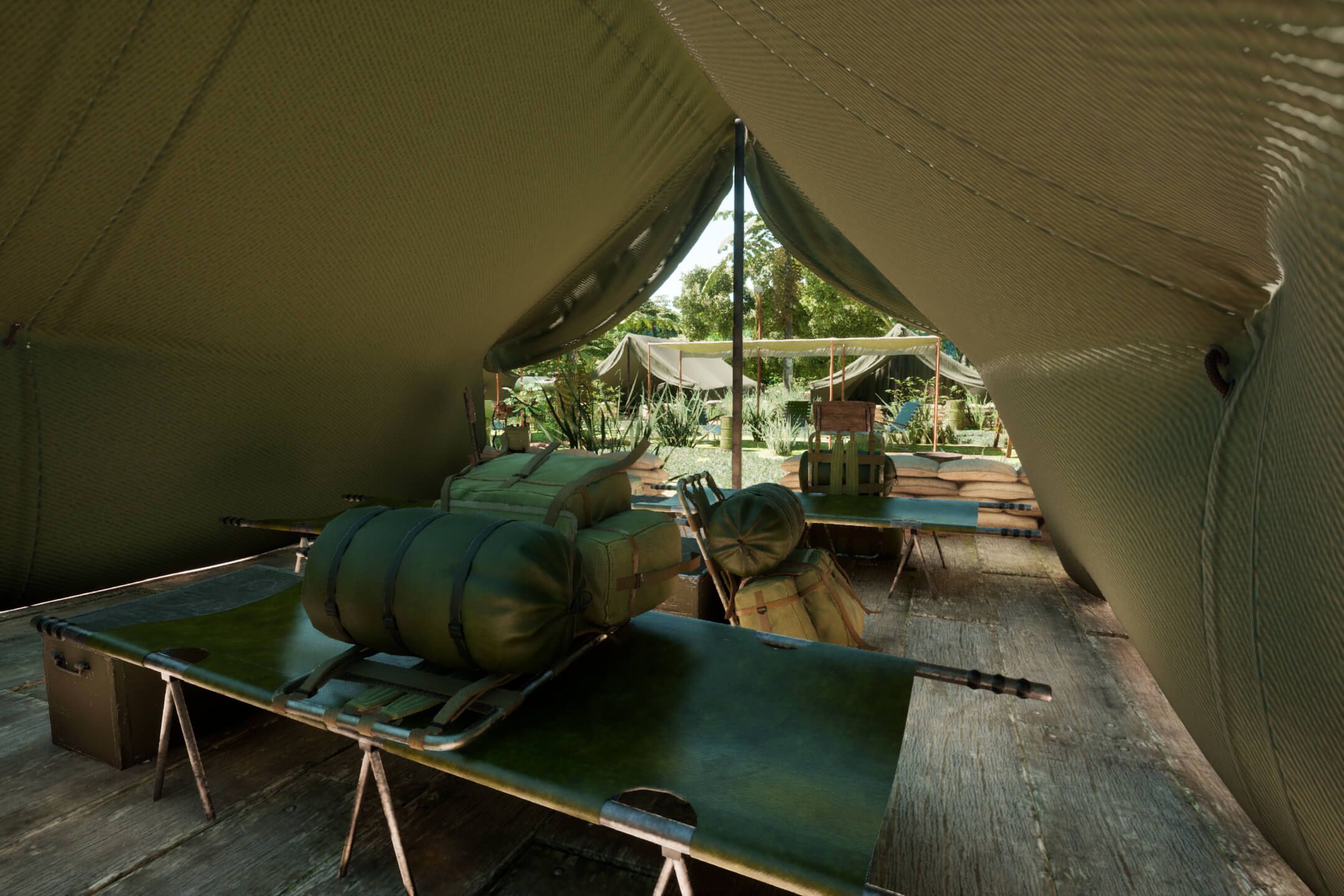 Inside one of the Recon tents at the fire support base