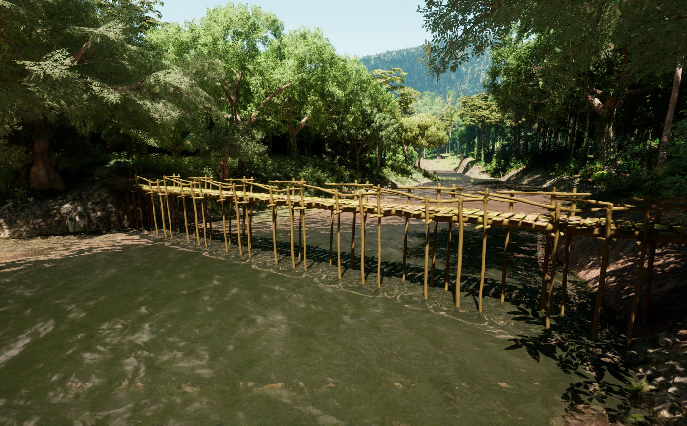 A small bridge connecting two villages through the Dak Bla river